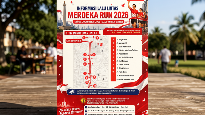 Rekayasa lalu lintas saat Merdeka Run 2026 di Jakarta